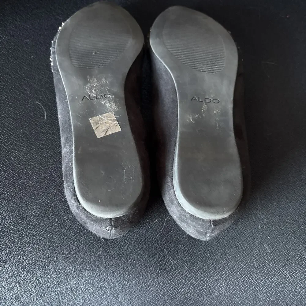 Aldo Women's Black Suede Flats with Metallic Accents Size 7